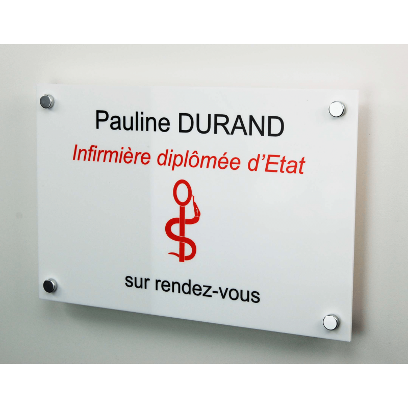 Plaque professionnelle plexi blanc + entretoises Plaque professionnelle plexi blanc + entretoises