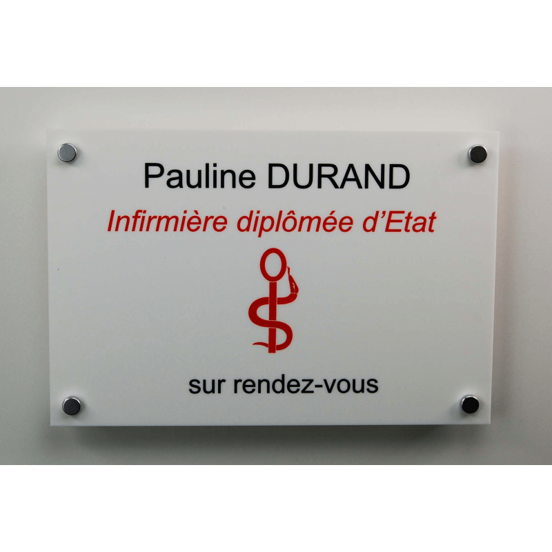 Plaque professionnelle plexi blanc + entretoises