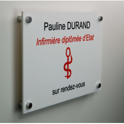 Plaque professionnelle plexi blanc + entretoises