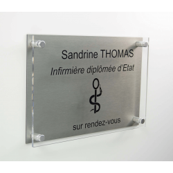 Plaque professionnelle alu brossé + plexi