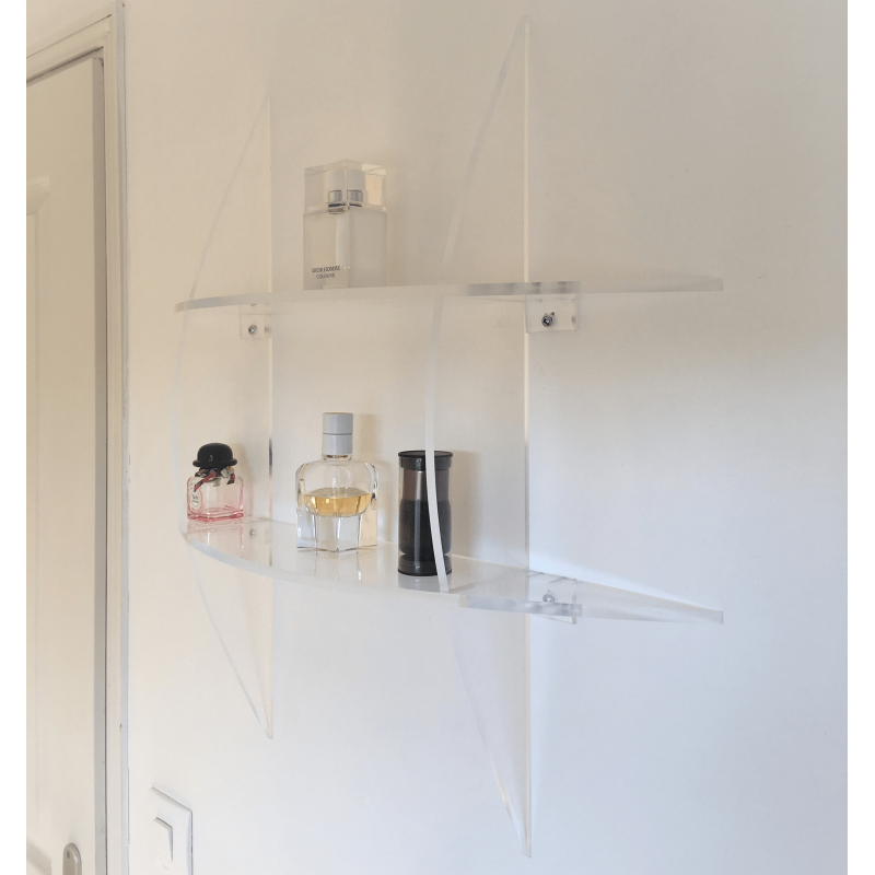 Etagère murale plexi design demi-lune 2 niveaux