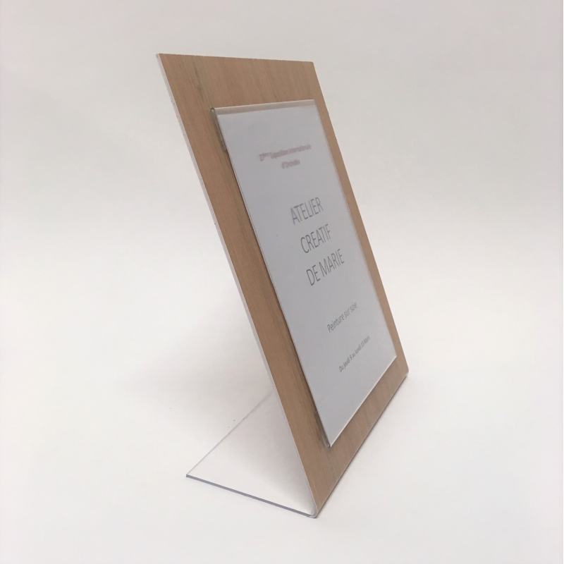Porte affiche de table ecologique et recyclable aspect bois
