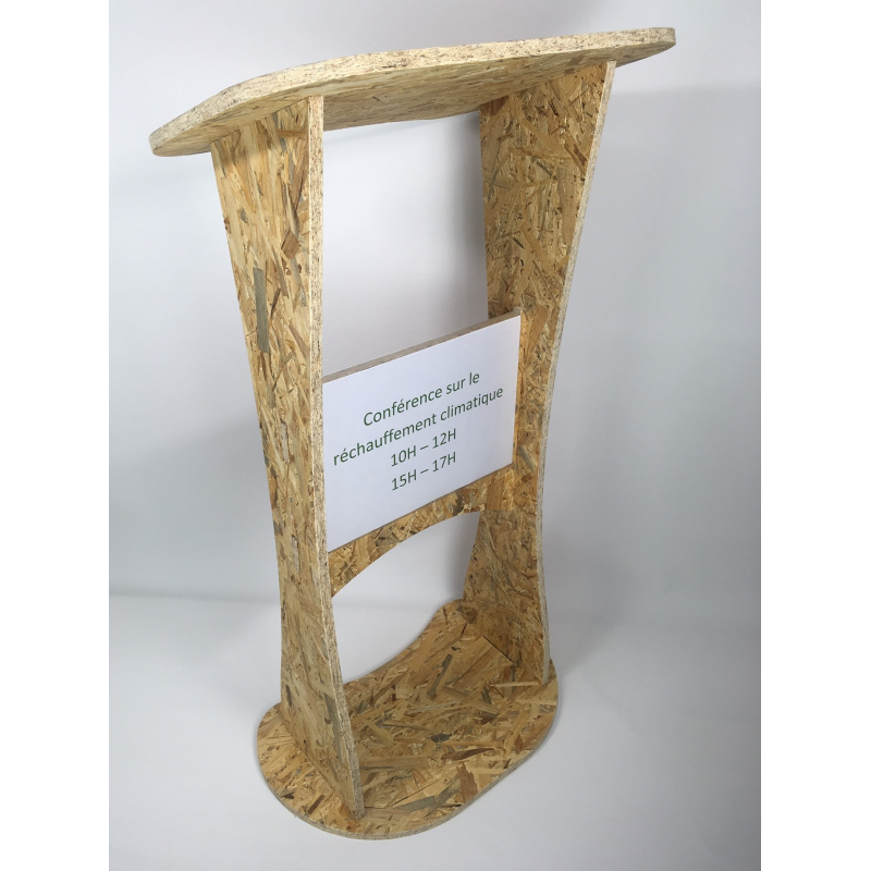 Pupitre de conférence naturel en  bois et porte visuel recyclable