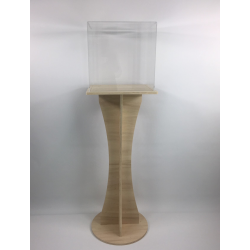 Vitrine carre sur pied colonne socle bois aspect peuplier