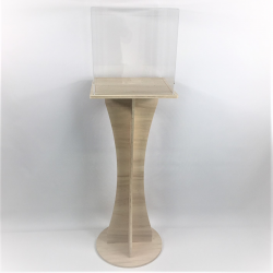 Vitrine plexi sur pied socle bois aspect peuplier