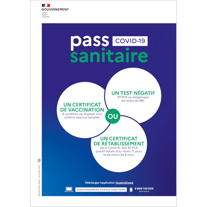 Affiche Pass sanitaire imprimée, Papier 120g dos Bleu - SIGMA
