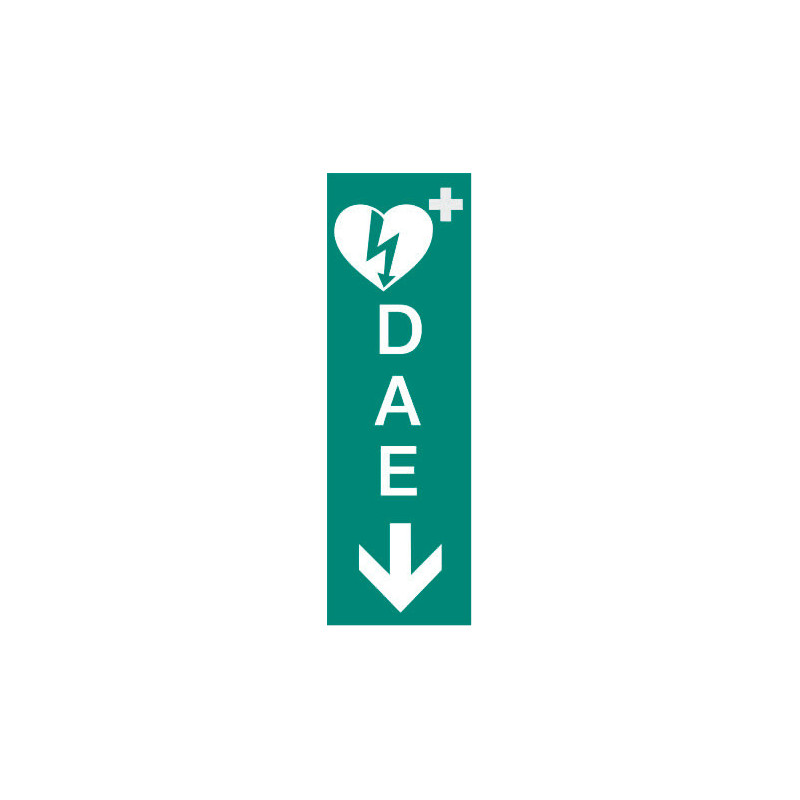 Panneau PVC "DAE" Défibrilateur de signalisation vertical + flèche bas #DAE30W05