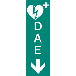 Panneau PVC "DAE" Défibrilateur de signalisation vertical + flèche bas #DAE30W05