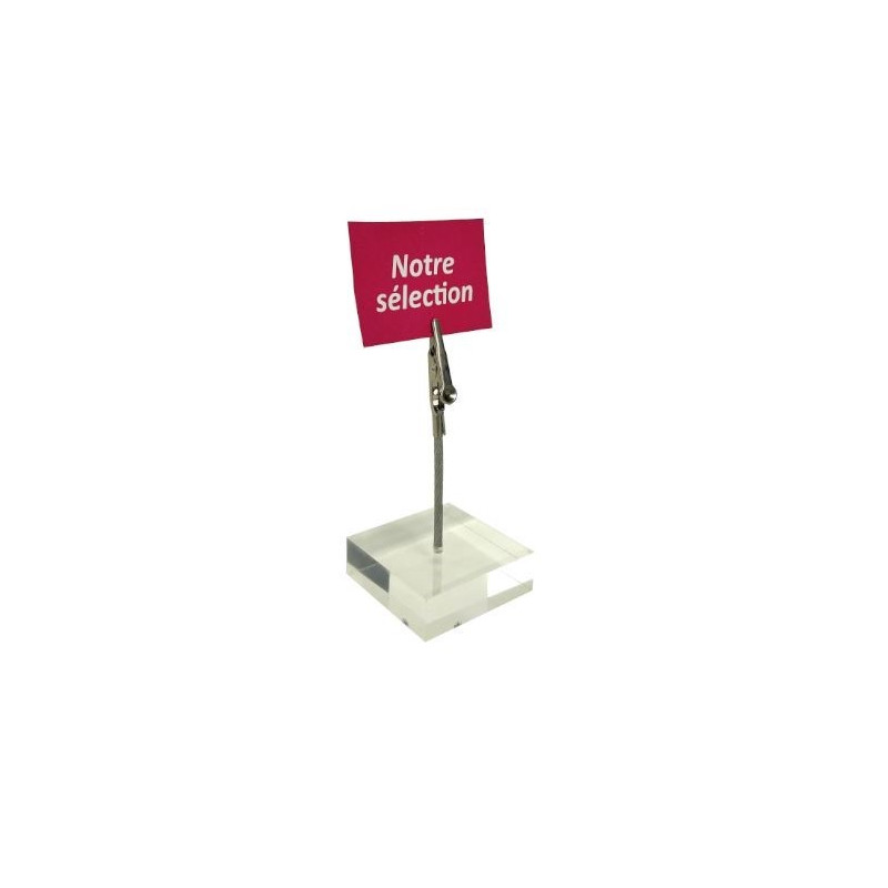 Mini socle plexi + tige + pince porte-étiquette #VPE0309