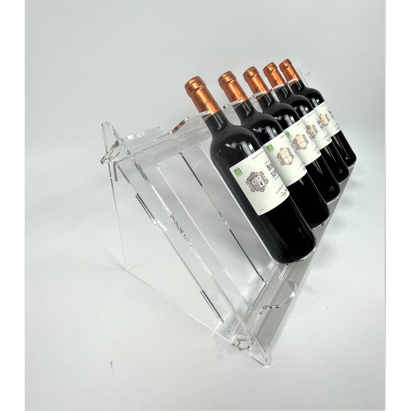 Présentoir support bouteilles inclinées Plexi , vue de côté