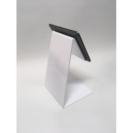 photo de l'arrière Support tablette rehaussée en plexi avec tablette en exemple photo de l'arrière Support tablette rehaussée en plexi avec tablette en exemple