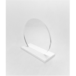 Trophée rond plexi transparent personnalisé socle blanc