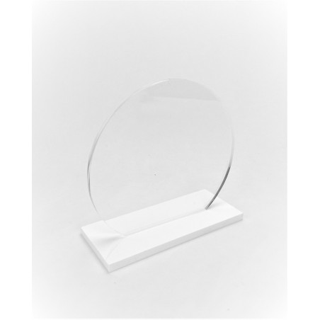 Trophée rond plexi transparent personnalisé socle blanc