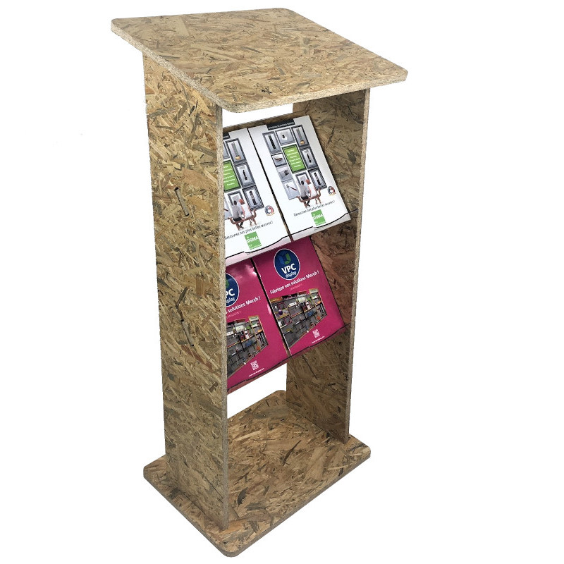 Pupitre présentoir catalogue bois et bacs recyclables