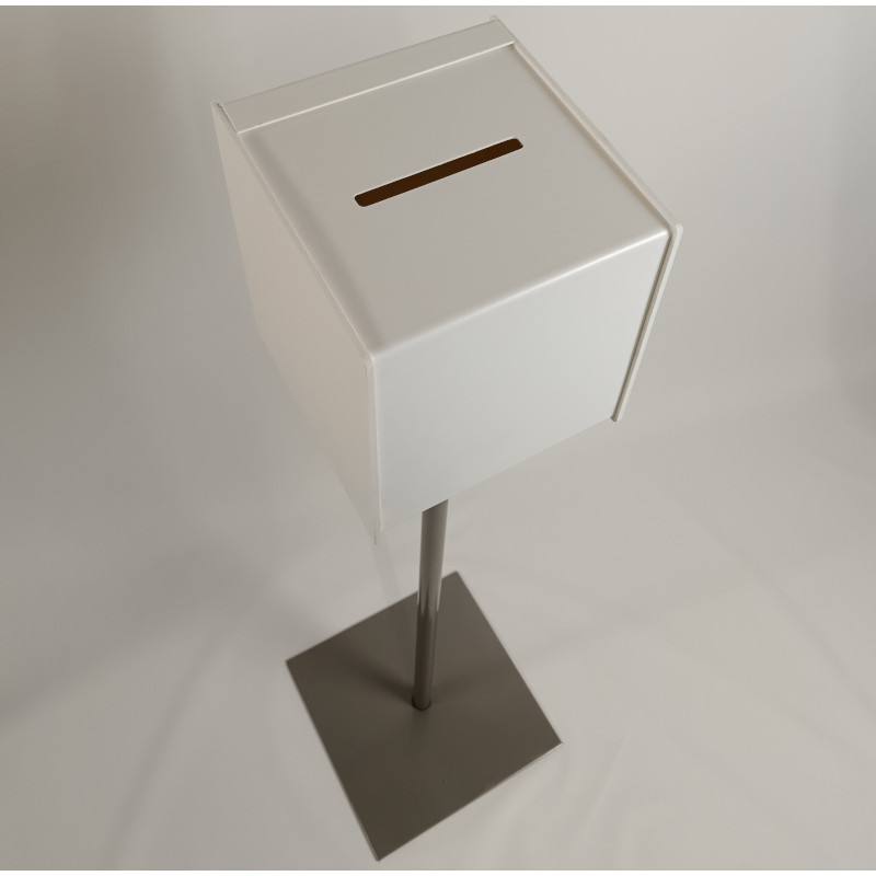 Urne blanche sur pied acier + cadenas