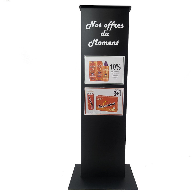 exemple 2 de Totem d'intérieur Recto/Verso PVC noir avec porte affiche