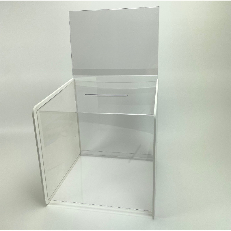 urne blanche transparente avec porte affiche, vue de face #VPB0221