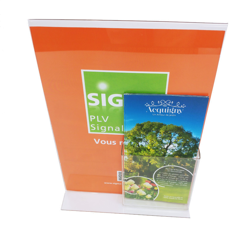 présentoir chevalet porte affiche en T avec porte brochure A6, vue du dessus