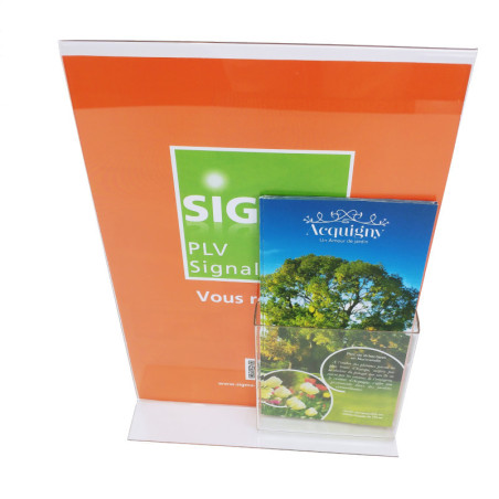 présentoir chevalet porte affiche en T avec porte brochure A6, vue du dessus présentoir chevalet porte affiche en T avec porte brochure A6, vue du dessus