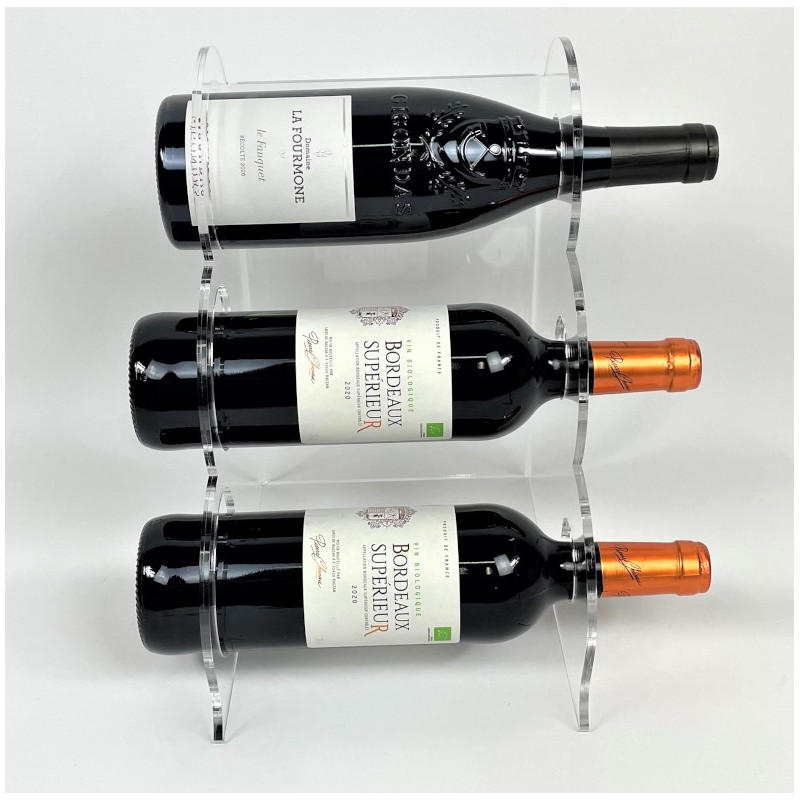 Présentoir bouteille gradin 3 niveaux en vue de face