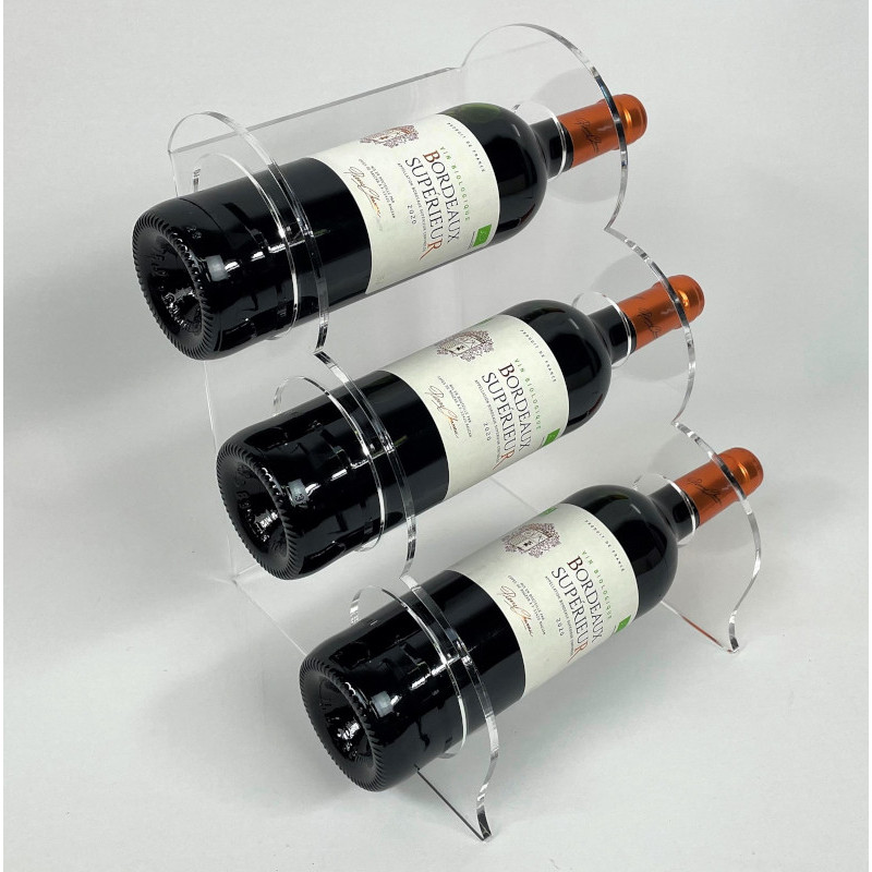 Présentoir bouteille gradin 3 niveaux en vue d'angle