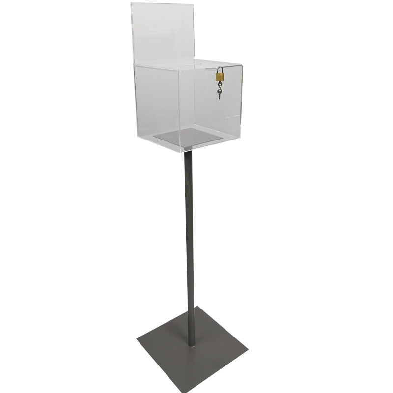 Urne plexi acrylique transparente sur pied + porte visuel avec cadenas