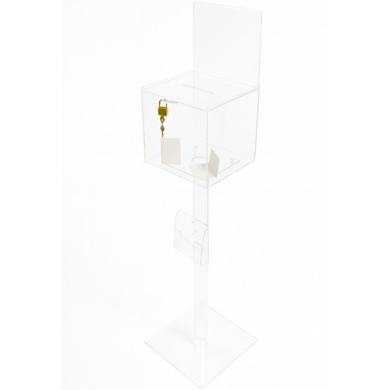 urne transparente sur pied avec affiche