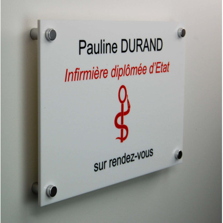 Plaque professionnelle plexi blanc + entretoises