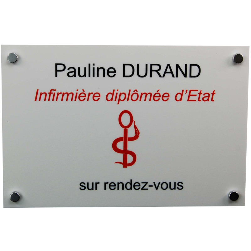 Plaque professionnelle plexi blanc + entretoises