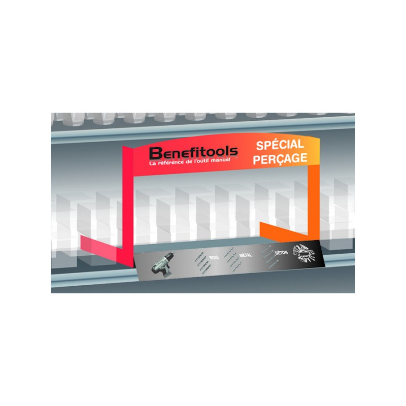 PLV bac avant inclinée avec portique pour tablette de linéaire # VSR4021