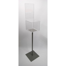 Urne plexi acrylique transparente sur pied + porte visuel # VPB0274