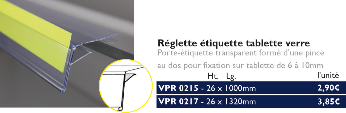 réglette étiquette tablette verre